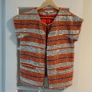 Erica Tanov orange jacket w/ sequin stripe